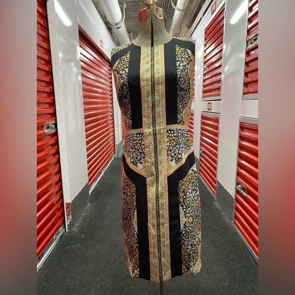 BCBGMaxAzria Black and Gold Patterned Midi Dress